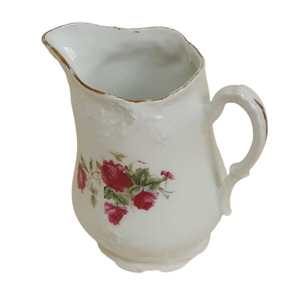 Vintage Floral Porcelain Creamer Pitcher With Rose Design & Ornate Handle - Picture 3 of 9